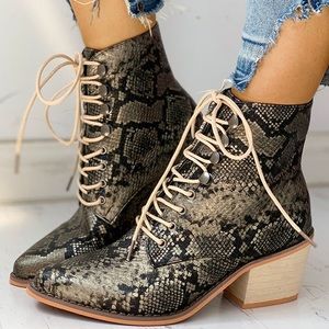 Lace Up Snakeskin Boots